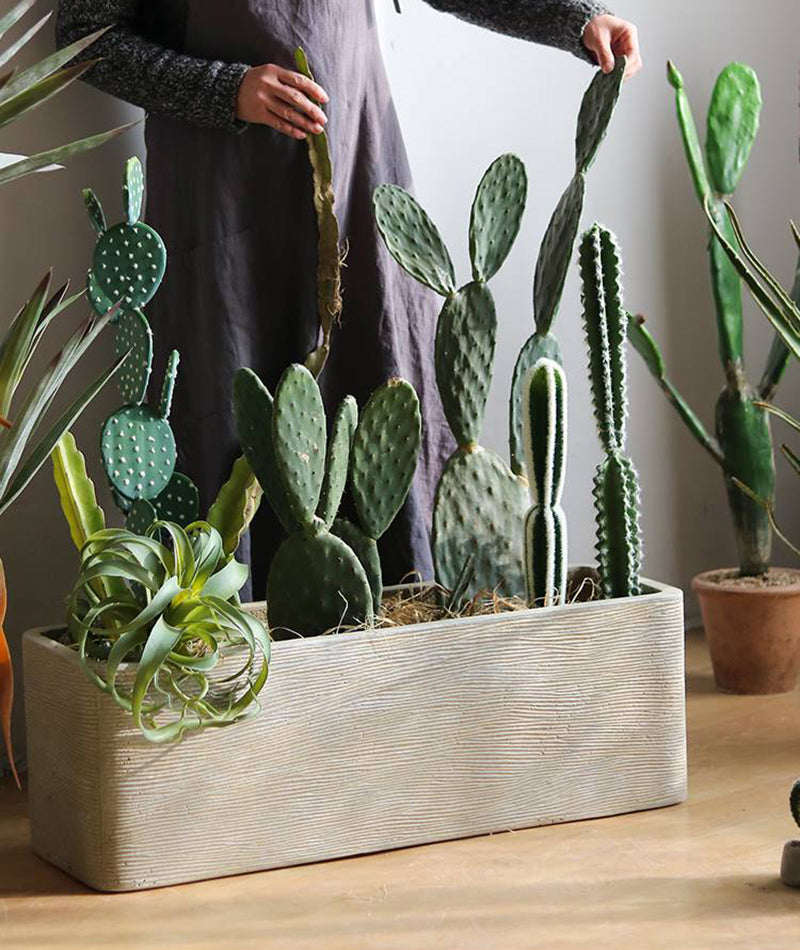 植木鉢 長方形 観葉植物鉢 フェイク グリーン鉢 庭木鉢 軽量セメント ファイバーセメント 大型 インテリア おしゃれ F1412 送料無料