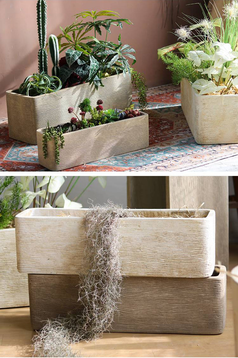 植木鉢 長方形 観葉植物鉢 フェイク グリーン鉢 庭木鉢 軽量セメント ファイバーセメント 大型 インテリア おしゃれ F1412 送料無料