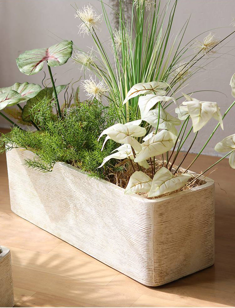 植木鉢 長方形 観葉植物鉢 フェイク グリーン鉢 庭木鉢  軽量セメント ファイバーセメント 大型 インテリア おしゃれ F1412 送料無料